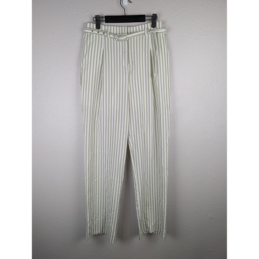 English Factory Pants Womens Small Green White Striped Belted High Rise BH993P